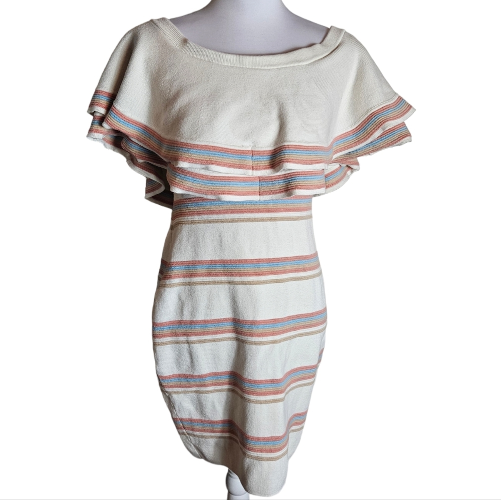 Endless Rose Striped Off Shoulder Ruffle Collar Sweater Dress Sz Large Coquette - Picture 3 of 16